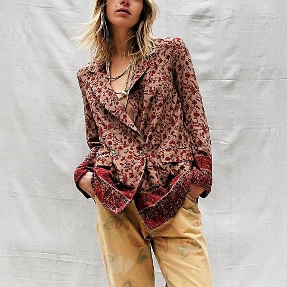 Free People Bellflower Blazer floral Tobacco red M